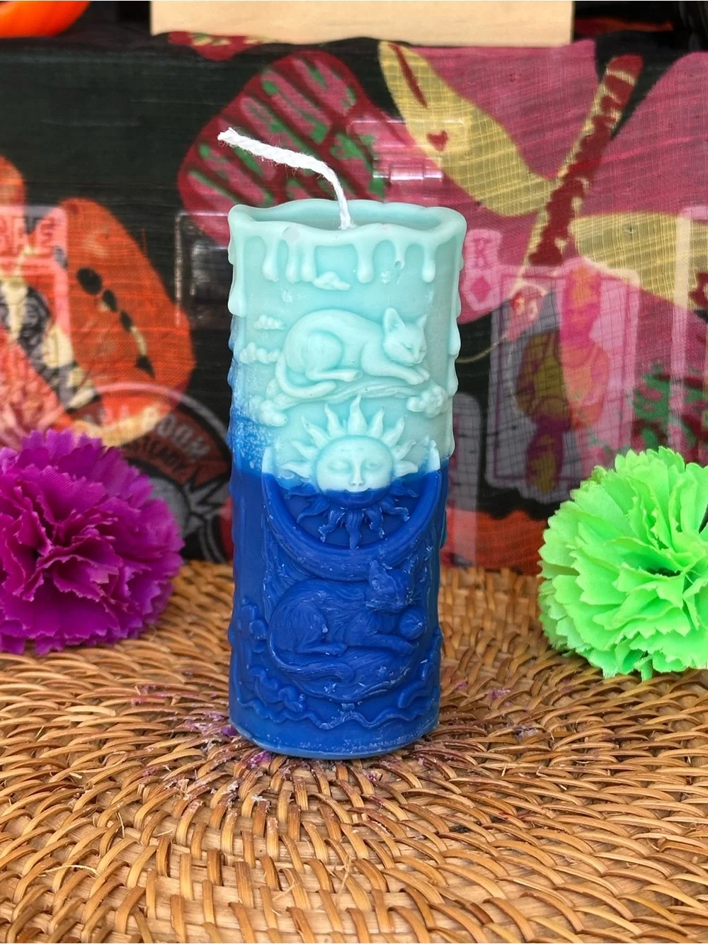 Celestial Cats Sun & Moon Candle – Blue Ombre